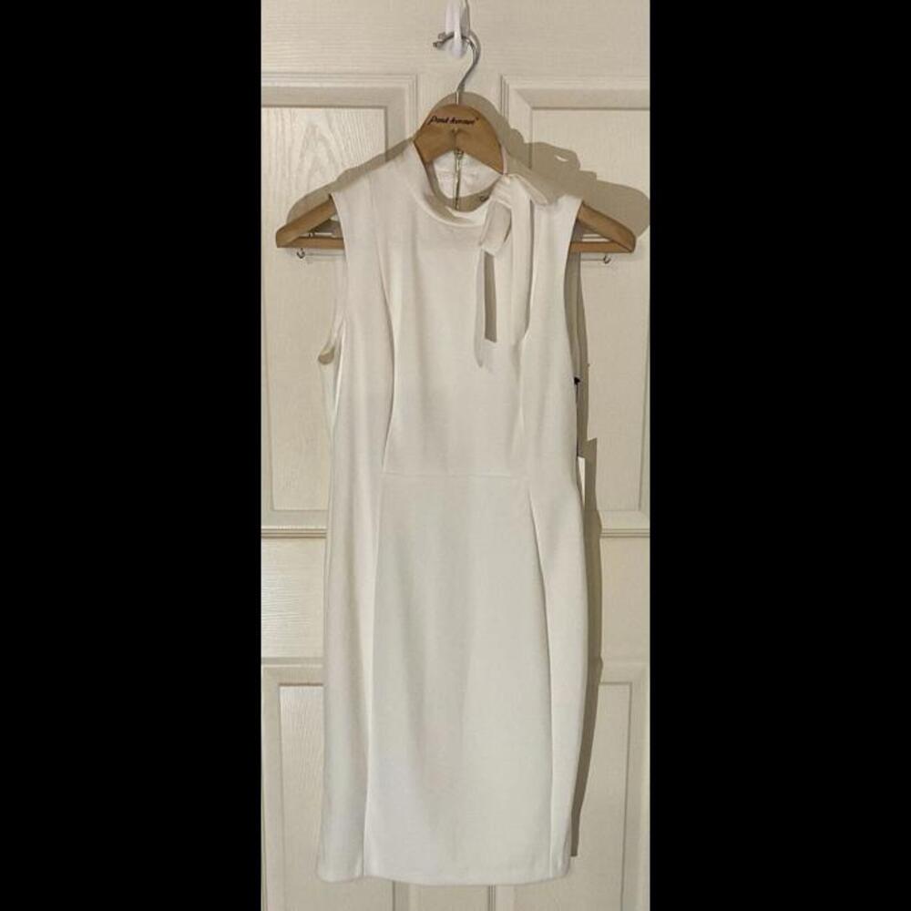 NEW Calvin Klein Petite Solid Bow Neck Sheath Dress Cream Size 8P - A58